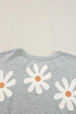 Hot Dear-Lover Daisy Flower Printed Casual T Shirt Gray