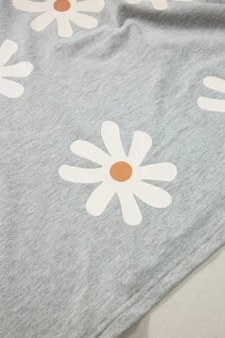 Hot Dear-Lover Daisy Flower Printed Casual T Shirt Gray