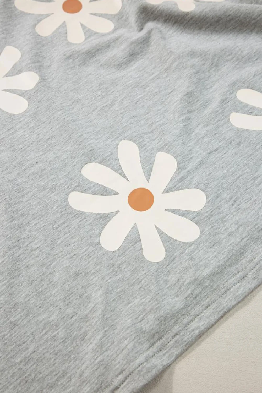 Hot Dear-Lover Daisy Flower Printed Casual T Shirt Gray