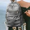 Hot Dear-Lover Double Zipper Faux Leather Backpack Gray