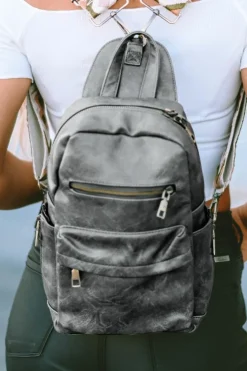 Hot Dear-Lover Double Zipper Faux Leather Backpack Gray