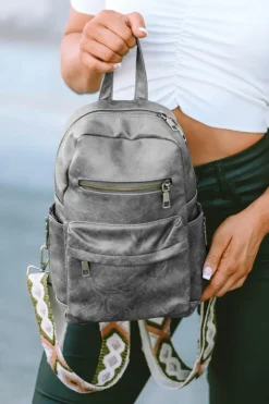 Hot Dear-Lover Double Zipper Faux Leather Backpack Gray