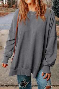 New Dear-Lover Drop Shoulder Ribbed Trim Oversized Sweatshirt Gray