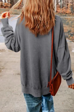 New Dear-Lover Drop Shoulder Ribbed Trim Oversized Sweatshirt Gray