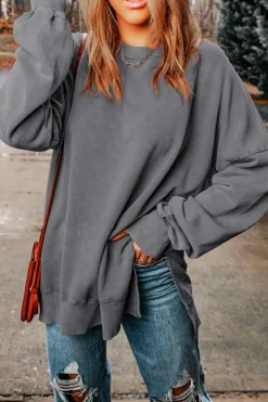 New Dear-Lover Drop Shoulder Ribbed Trim Oversized Sweatshirt Gray