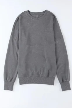 New Dear-Lover Drop Shoulder Ribbed Trim Oversized Sweatshirt Gray