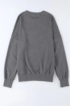 New Dear-Lover Drop Shoulder Ribbed Trim Oversized Sweatshirt Gray