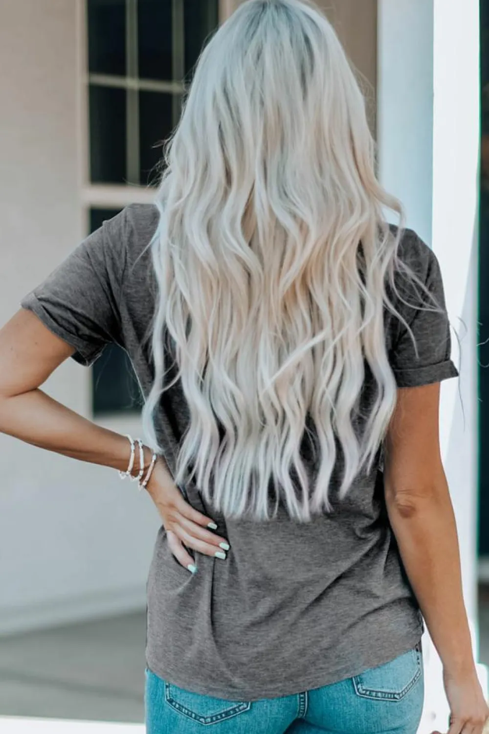 Fashion Dear-Lover Easter Eggs Print Crew Neck T Shirt Gray