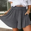 Fashion Dear-Lover Elastic Waist Culotte Shorts Gray