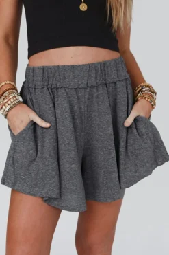 Fashion Dear-Lover Elastic Waist Culotte Shorts Gray