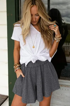 Fashion Dear-Lover Elastic Waist Culotte Shorts Gray