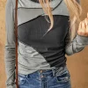 Hot Dear-Lover Expose Seam Color Block Ribbed Knit Top Gray