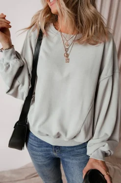 Hot Dear-Lover Exposed Seam Batwing Sleeve Drop Shoulder Sweatshirt Gray