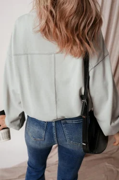 Hot Dear-Lover Exposed Seam Batwing Sleeve Drop Shoulder Sweatshirt Gray
