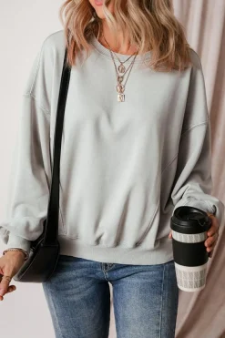 Hot Dear-Lover Exposed Seam Batwing Sleeve Drop Shoulder Sweatshirt Gray