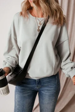Hot Dear-Lover Exposed Seam Batwing Sleeve Drop Shoulder Sweatshirt Gray