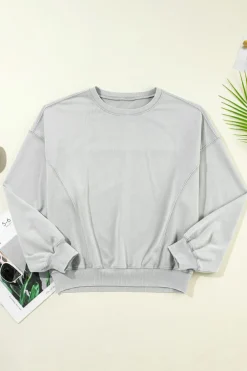 Hot Dear-Lover Exposed Seam Batwing Sleeve Drop Shoulder Sweatshirt Gray