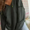 Clearance Dear-Lover Exposed Seam Raw Edge Hoodie with Pockets Gray