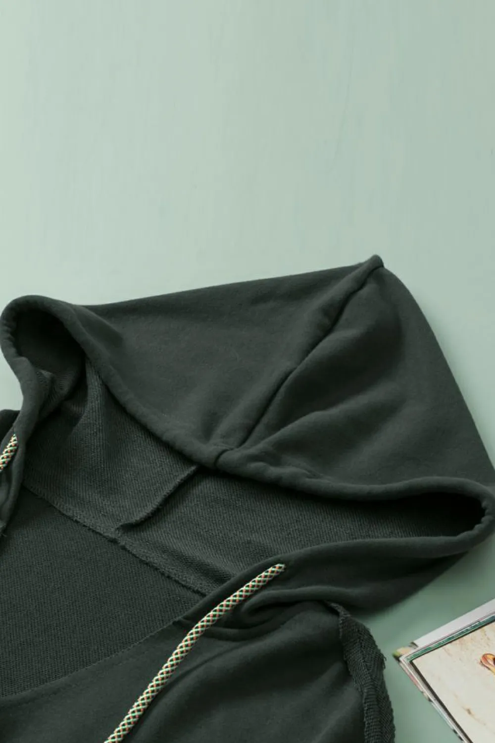 Clearance Dear-Lover Exposed Seam Raw Edge Hoodie with Pockets Gray