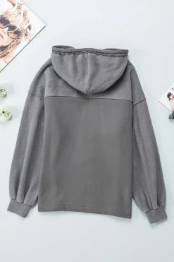 Fashion Dear-Lover Flap Pocket Drawstring Hood Zip Up Jacket Gray