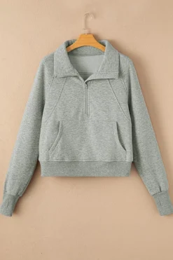 Clearance Dear-Lover Fleece Lined Zip Up Stand Collar Thumbhole Sleeve Sweatshirt Gray