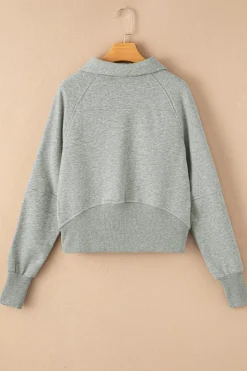 Clearance Dear-Lover Fleece Lined Zip Up Stand Collar Thumbhole Sleeve Sweatshirt Gray