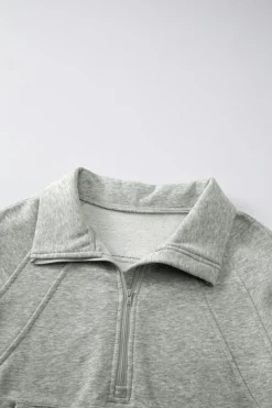 Clearance Dear-Lover Fleece Lined Zip Up Stand Collar Thumbhole Sleeve Sweatshirt Gray