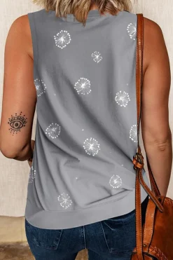 Sale Dear-Lover Gray Floral Print Knit Tank with Slits Gray-2