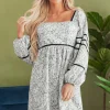 Best Dear-Lover Floral Print Open Back Balloon Sleeve Square Neck Mini Dress Gray