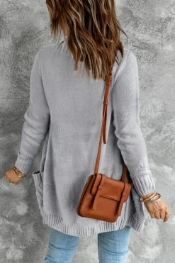 Outlet Dear-Lover Front Pocket and Buttons Closure Cardigan Gray