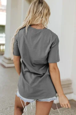 Fashion Dear-Lover Guitar Slogan Letter Graphic Print Oversized T Shirt Gray