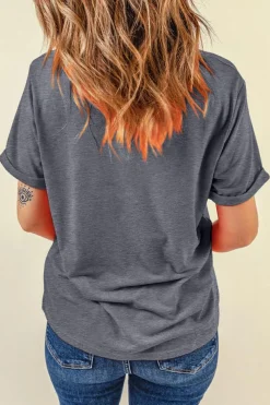Online Dear-Lover Happy EASTER Lettering Graphic Crewneck Tee Gray