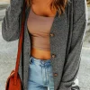 Clearance Dear-Lover Heather Knit Pocketed Button Front Cardigan Gray
