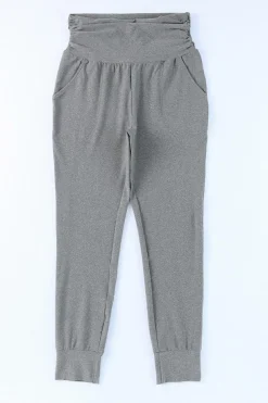New Dear-Lover High Waist Pleated Pocket Leggings Gray