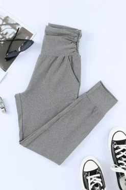 New Dear-Lover High Waist Pleated Pocket Leggings Gray