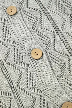 Sale Dear-Lover Hollow Out Buttons Front Long Cardigan Gray