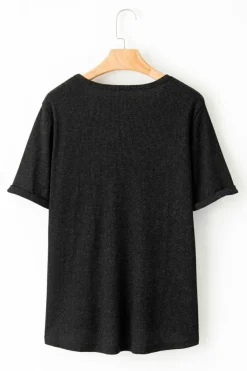 Outlet Dear-Lover Jesus Loves You Bow Knot Print V Neck Waffle Knit Loose T Shirt Gray
