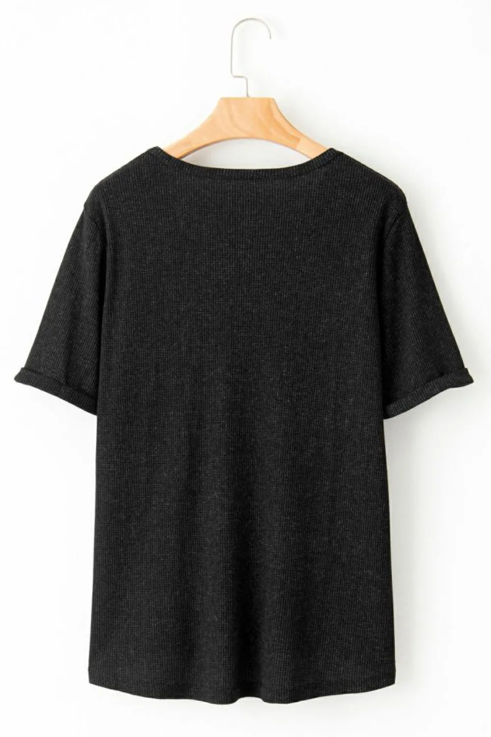 Outlet Dear-Lover Jesus Loves You Bow Knot Print V Neck Waffle Knit Loose T Shirt Gray