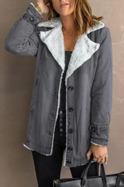 Hot Dear-Lover Lapel Collar Button Fleece Jacket Gray