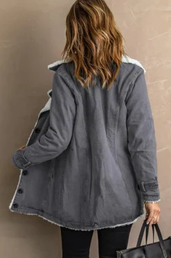Hot Dear-Lover Lapel Collar Button Fleece Jacket Gray