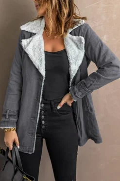 Hot Dear-Lover Lapel Collar Button Fleece Jacket Gray