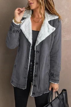 Hot Dear-Lover Lapel Collar Button Fleece Jacket Gray
