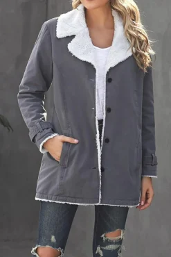 Hot Dear-Lover Lapel Collar Button Fleece Jacket Gray