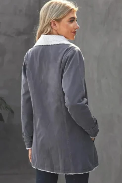 Hot Dear-Lover Lapel Collar Button Fleece Jacket Gray