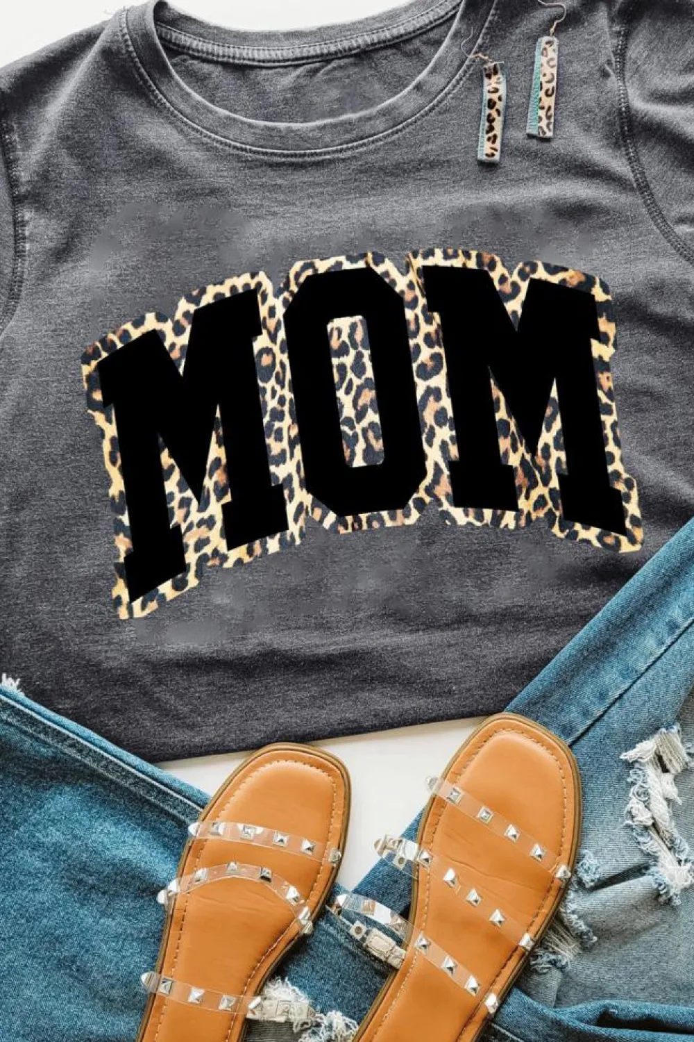 Best Dear-Lover Leopard MOM Graphic Crewneck Mothers Day T Shirt Gray