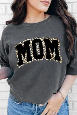 Best Dear-Lover Leopard MOM Graphic Crewneck Mothers Day T Shirt Gray