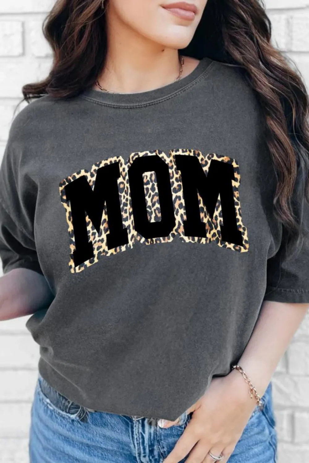 Best Dear-Lover Leopard MOM Graphic Crewneck Mothers Day T Shirt Gray