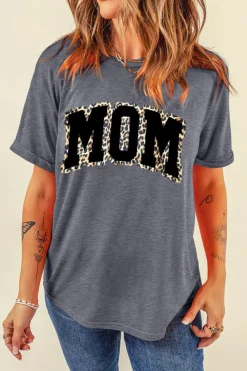 Best Dear-Lover Leopard MOM Graphic Crewneck Mothers Day T Shirt Gray