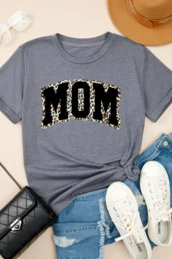 Best Dear-Lover Leopard MOM Graphic Crewneck Mothers Day T Shirt Gray
