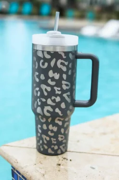 New Dear-Lover Leopard Print 40OZ Stainless Steel Portable Cup with Handle Gray